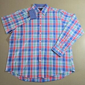Charleston Threads Mens XL Plaid Button Down Shirt Blue Pink Green Cotton